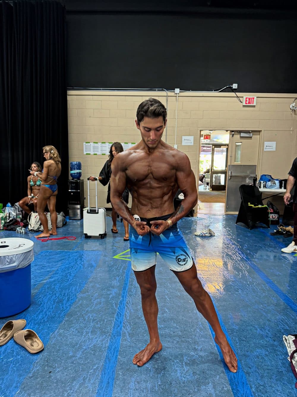 Celal pumping up backstage before going on stage